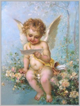  Engel Malerei - Blumenengel einen Brief liest Hans Zatzka
